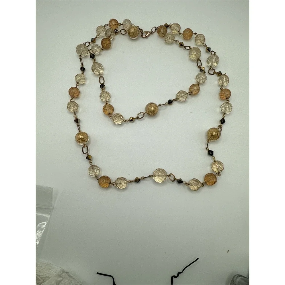 Mary Kay Adjustable Versatile Necklace Gold Tone Chain W/ Clear Gold Brown Beads